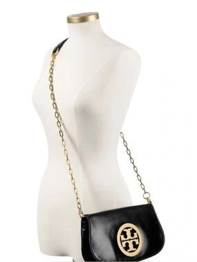 Tory Burch Reva Clutch Chain Black Leather Crossbody